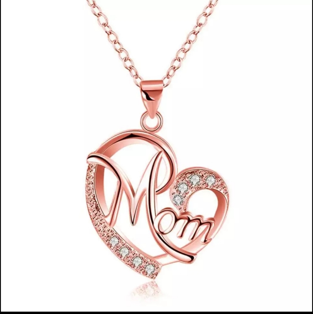 New Rose Gold Plated Mom Heart Necklace - Picture 1 of 1